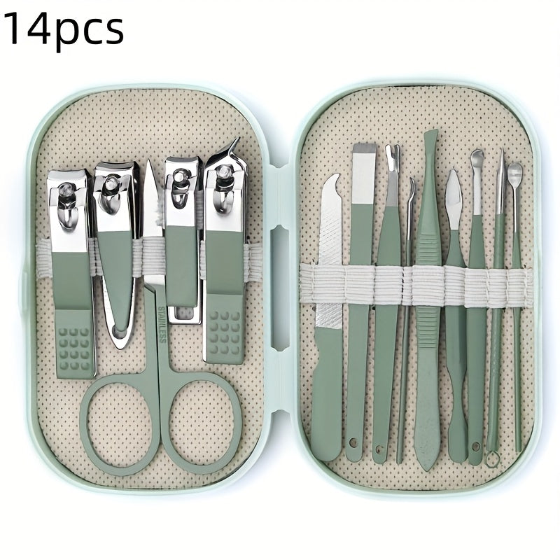 14pcs/28pcs Stainless Steel Manicure And Pedicure Tool Set, Featuring Modern-Style Curved Nail Clippers And Grooming Tools, Including a Portable Storage Case - a Fragrance-Free Nail Care Kit Suitable for Both Men And Women.