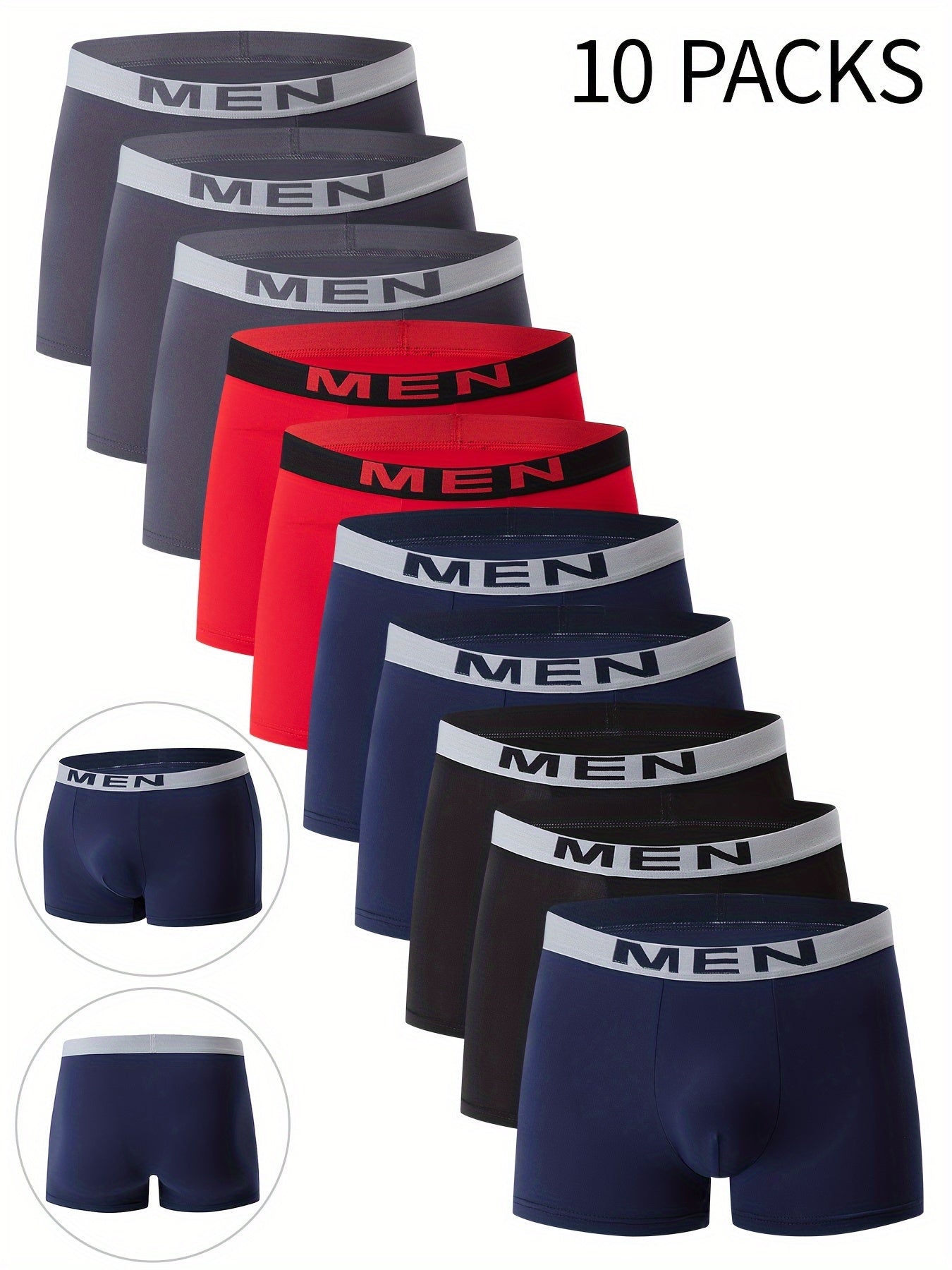 10-Pack Men'S Boxer Briefs - Breathable Stretch Comfort Fit, Solid Color Underwear for Gym, Casual & Casual Attire - Durable & Easy-Care Design, Gym Underwear, Simple Style, Smooth Texture, Multipack Underwear, Active Lifestyle, Men Boxer Short Multipack,