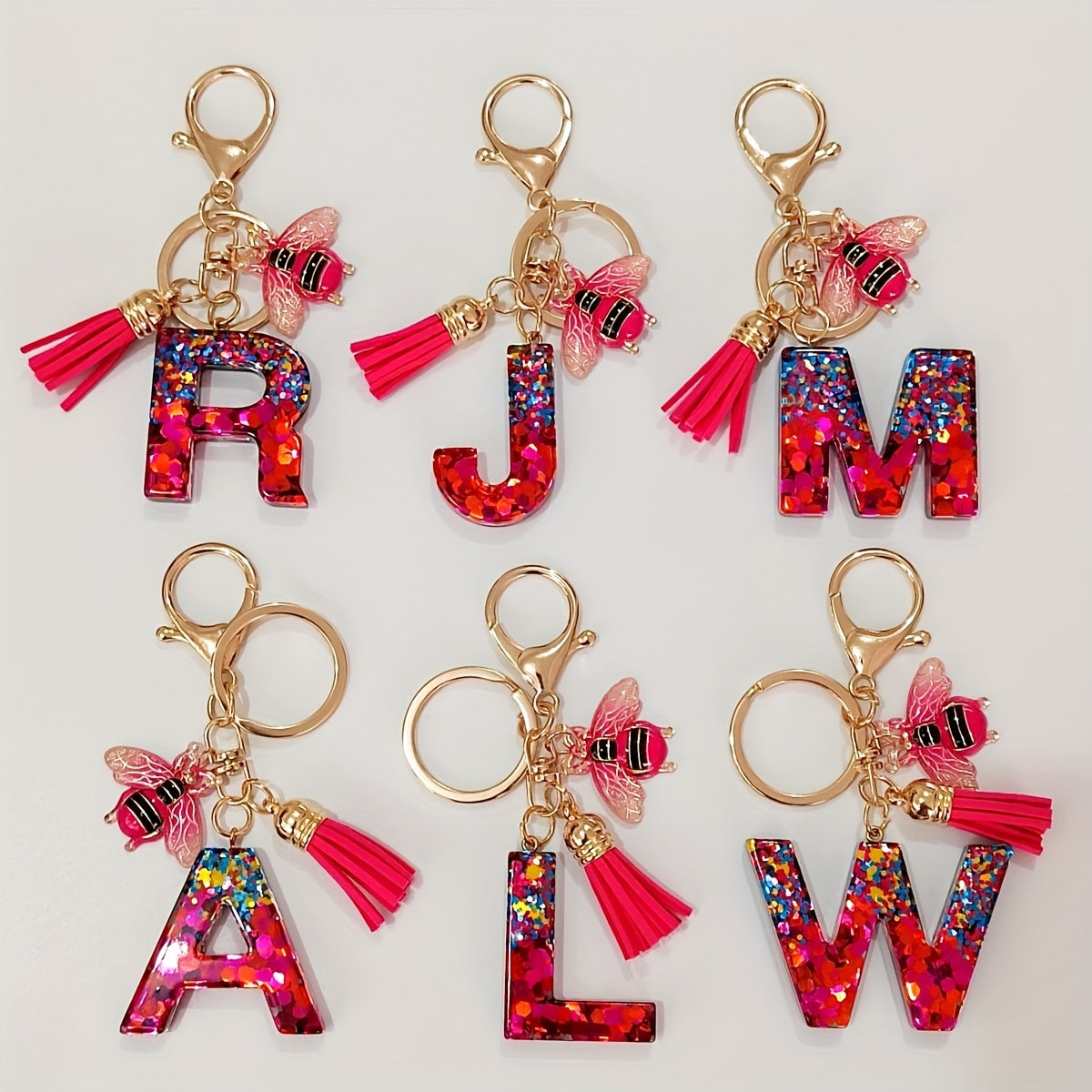 Dazzling Gift, Sparkling Alphabet Keychain with Sequin & Tassel - Mixed Colors, Geometric Design, Friendship Theme - Perfect for Bags & Gifts