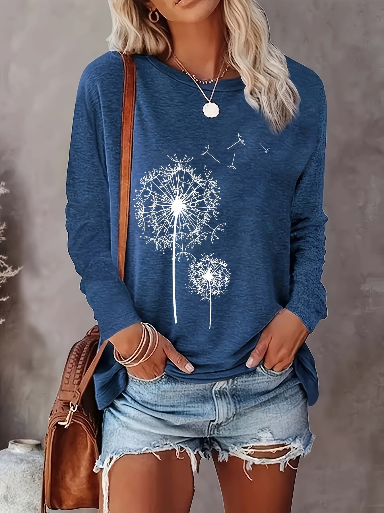 2023 Spring-Autumn New Arrival Printed Round Neck Loose Long Sleeve T-Shirt - Machine Washable, Perfect for Daily Wear and Home Use, Spring Fashion, Autumn Clothing, Geometric Print, Relaxed Fit, Breathable Fabric, Comfortable Fabric, Basic Top, Everyday