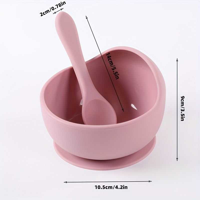 1 set of 2pcs silicone bowl spoon children's bowl, silicone suction cup, bowl spoon set, tableware, anti fall complementary food training bowl, children's bowl, silicone straw, bowl spoon set, tableware, integrated portable anti slip