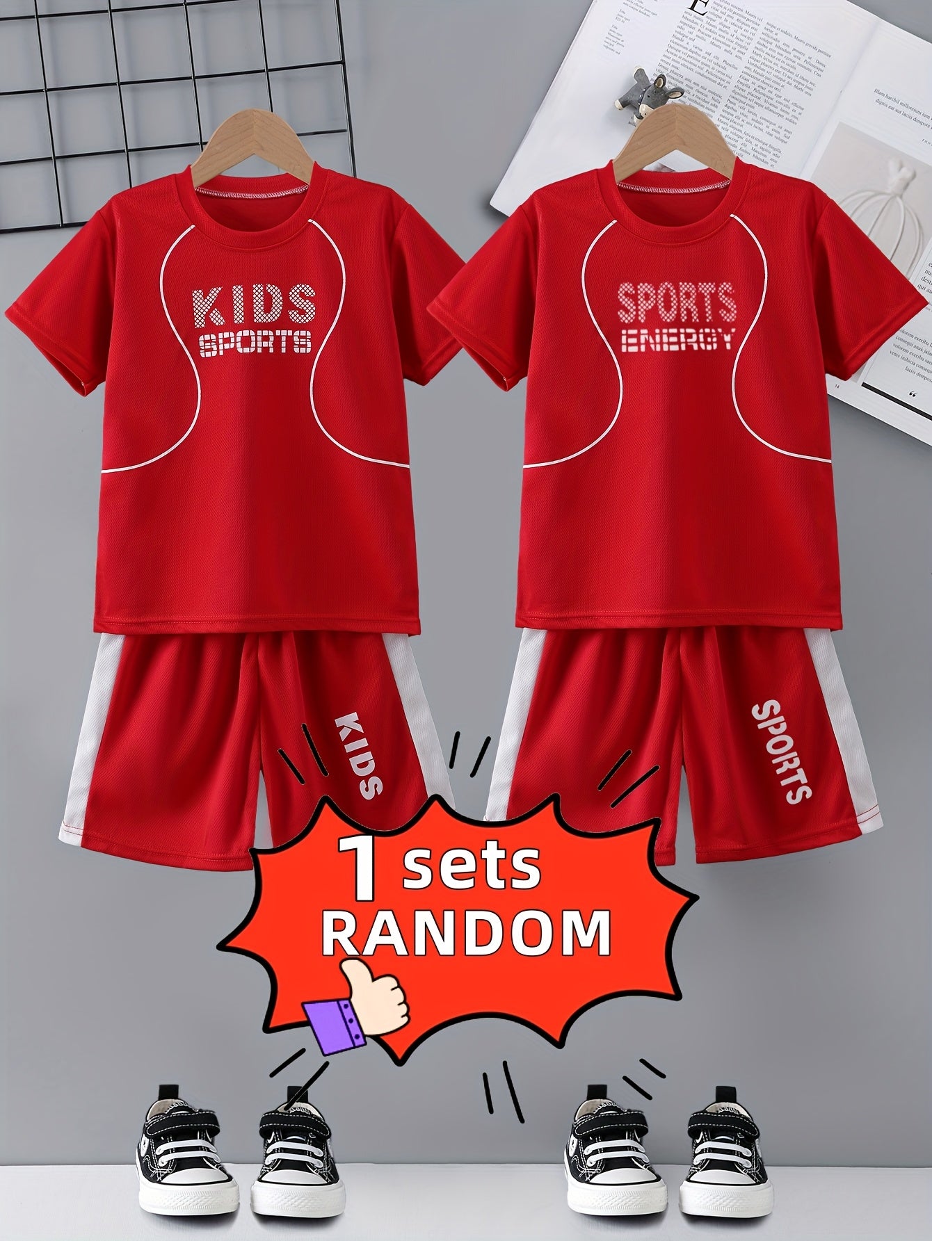Two-piece Children's Quick-drying Sports Suit, Short-sleeved Shorts, KIDS SPORTS Letter Printed T-shirt, Lightweight And Comfortable, Quick-drying Fabric, Sports Suit
