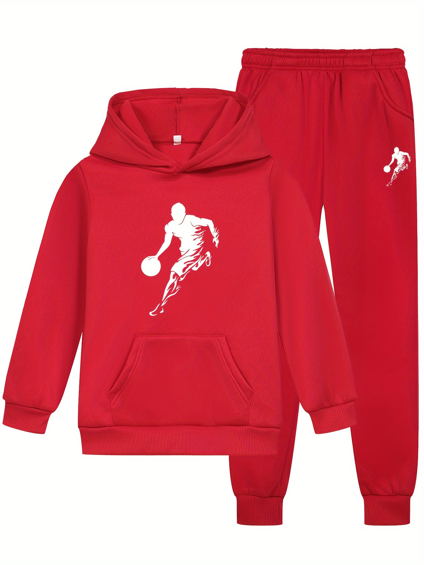 2pcs Boy's Basketball Player Print Hooded Outfit, Hoodie & Pants Set, Boys Clothes For Daily & Outdoor Wear, As Gift