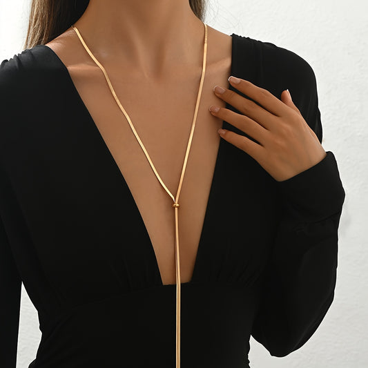 1pc Stainless Steel 18K gold plated Plated, Adjustable Y-shaped Long Necklace, No Fading, Minimalist Drawstring Sweater Chain, Personality Flat Snake Bone Chain, Women's Necklace, Golden Necklace, Niche High-end Fashionable Tassel Snake Bone Chain
