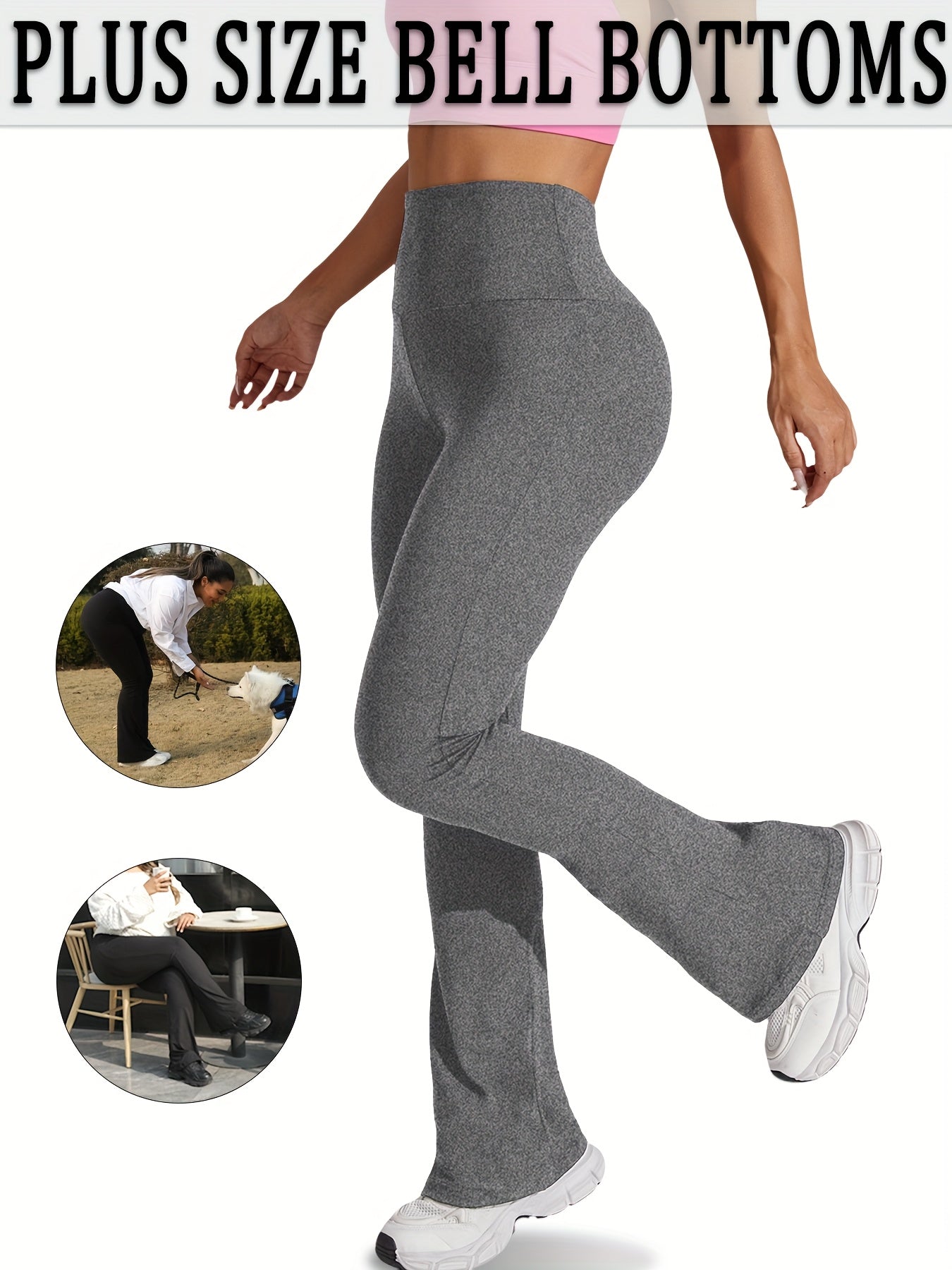 Women's Plus Size High Waisted Flare Leggings - Stretchy Non-See-Through Yoga Pants with Wide Waistband, Tummy Control Workout & Casual Pants Pink - Machine Washable All-Season Trousers for Everyday & Formal Outfits, Bellbottom Style, Comfortable Fit, Wom
