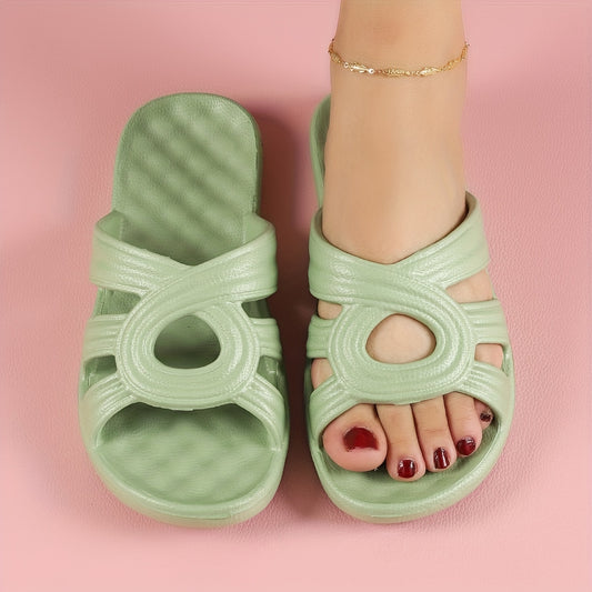 Women's Hollow Out Flat Slides, Solid Color Summer Outdoor Shoes, Minimalist Soft Sole Slides for Holiday
