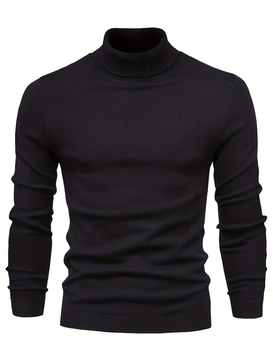 All Match Knitted Sweater, Men's Casual Warm Slightly Stretch Lapel Neck Pullover Sweater For Men Fall Winter