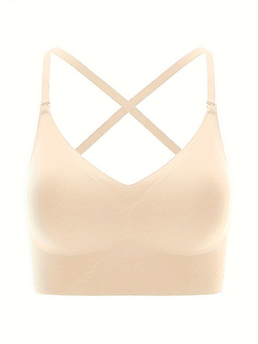 1pc Women's Off-Shoulder/Back Open Back Push-Up Bra - U/X-Line Wire-Free Lift & High, Removable Padding, Clear Strap Design, Natural Curve Enhancing Bustier for Full/Partial Back Exposure, Hand Washable (No Wire/No Padding Insertion Required) - Solid Colo