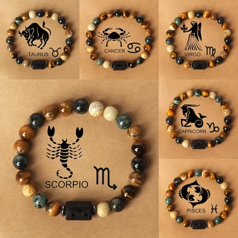 Stylish Zodiac Sign Natural Stone Beaded Bracelets for Men & Women - Unique Prayer & Blessing Accessory, Ideal Birthday Gift for Couples & Friends