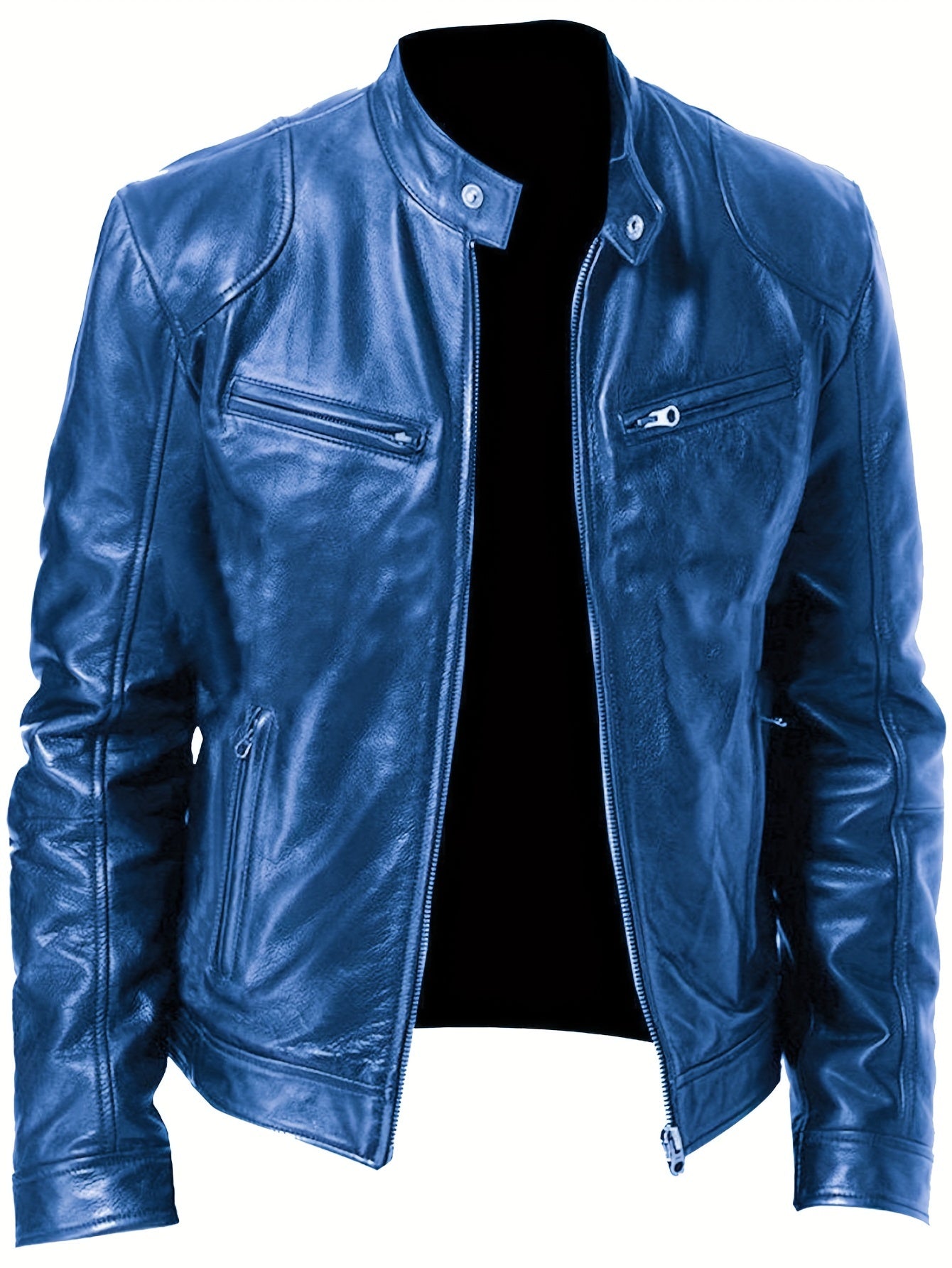 EX-STRECH Men's Zipper Jacket Coat - Full-Zip Motorcycle Jacket with Full-Zip Closure, Full-Length Zipper Front, Stand Collar & Zippered Pockets - Heavy-Duty Brown Leather-like Texture, Lining - Casual & Formal Outerwear for Everyday, Business, or Riding