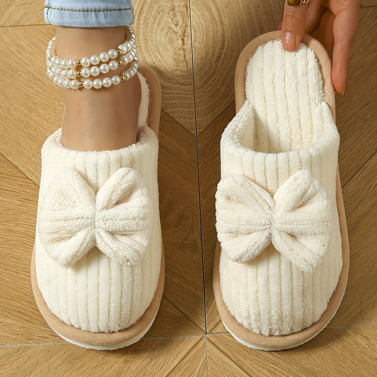 Women'S Slip-On Winter Slippers - Cozy Fleece-Lined EVA Sole, Soft All-Season Indoor House Shoes for Home & Couples, Casual Slip-On Design with Bow Detail, Slipon Shoes