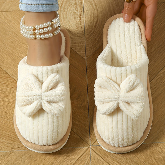 Women'S Slip-On Winter Slippers - Cozy Fleece-Lined EVA Sole, Soft All-Season Indoor House Shoes for Home & Couples, Casual Slip-On Design with Bow Detail, Slipon Shoes