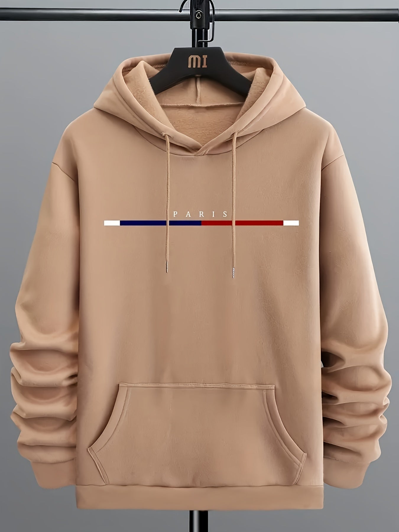 Paris Print Hoodie, Cool Hoodies For Men, Men's Casual Graphic Design Pullover Hooded Sweatshirt With Kangaroo Pocket Streetwear For Winter Fall, As Gifts