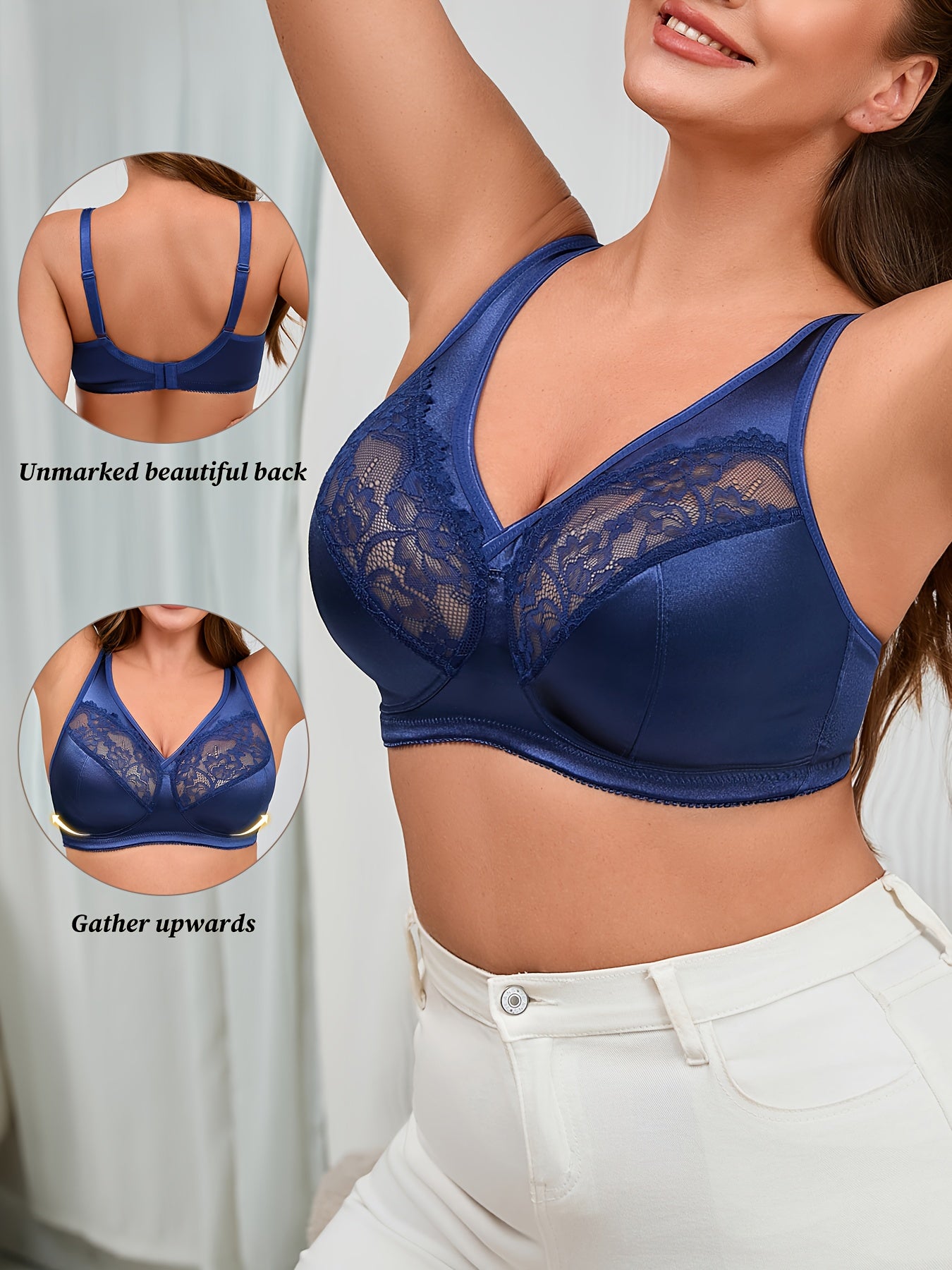 Elegant Plus Size Lace-Trimmed Tank Bra for Women - Breathable, Sexy Underwire Design with Non-Padded Cups