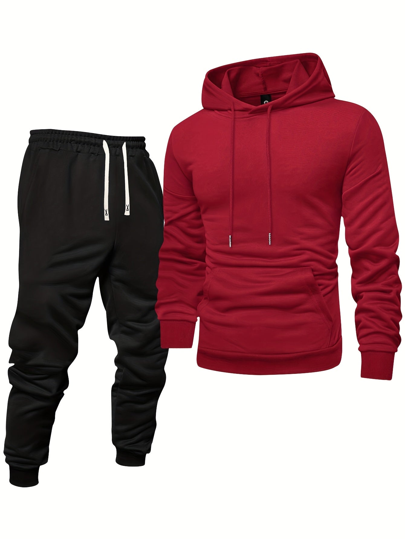 Men's Long Sleeve Hoodie + Drawstring Sweatpants Set Spring Autumn Solid Color Pullover Regular Long Sleeve T-Shirt and Pants Belt Casual Sport Joggers Two-Piece Set