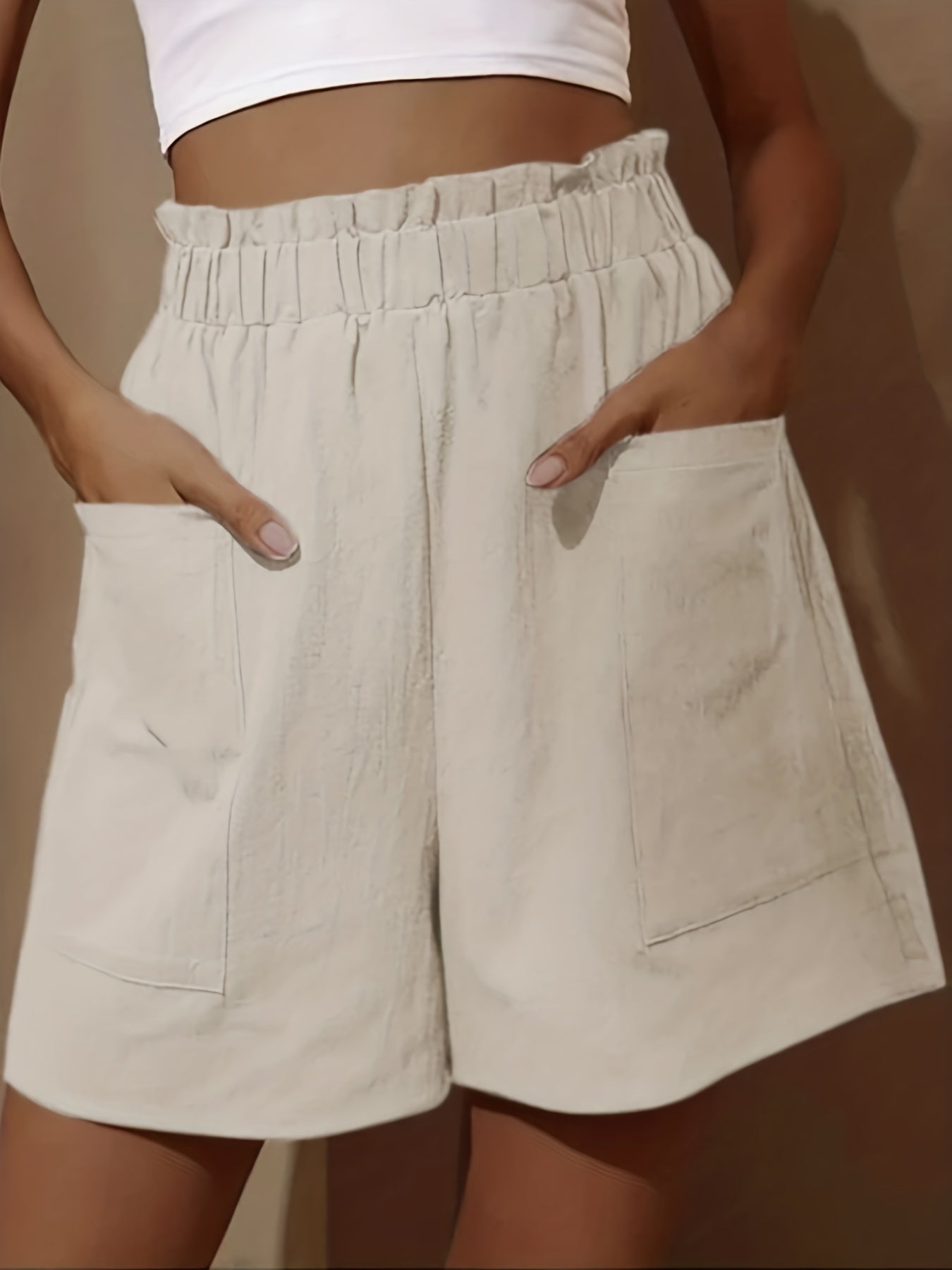 Plus Size Women's Summer Shorts - Middle Eastern-Inspired Ruffled Hem, Elastic Waistband, Side Pockets - Lightweight Fabric, Loose Fit Casual Shorts for Hot Weather, Cute Shorts, Comfortable Clothing, Flared Design, No Stretch Fabric, Semitransparent Mate