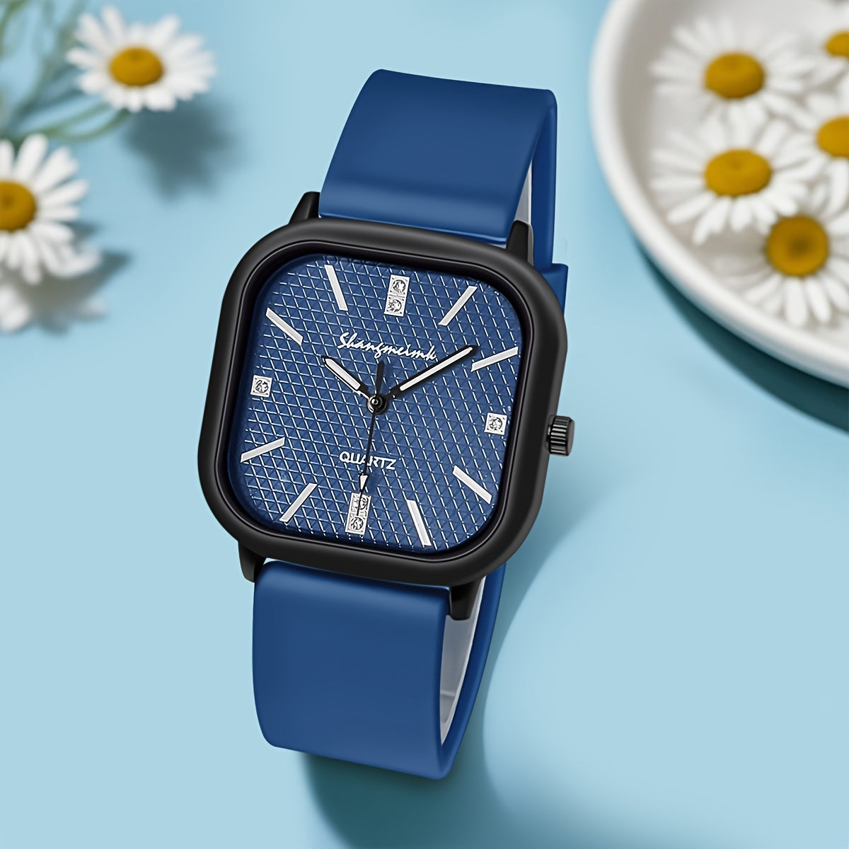 Stylish Minimalist Square Silicone Strap Quartz Watch for Women, Unisex Men's Watch with Alloy Case, Business Casual