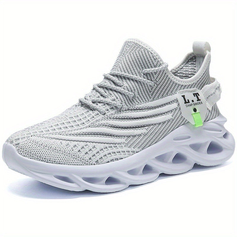 Men'S Fashion Sneakers, Casual Athletic Shoes with Striped Pattern, Round Toe, Lace-Up Closure, Fabric Upper, MD Sole, All-Season Sports Footwear