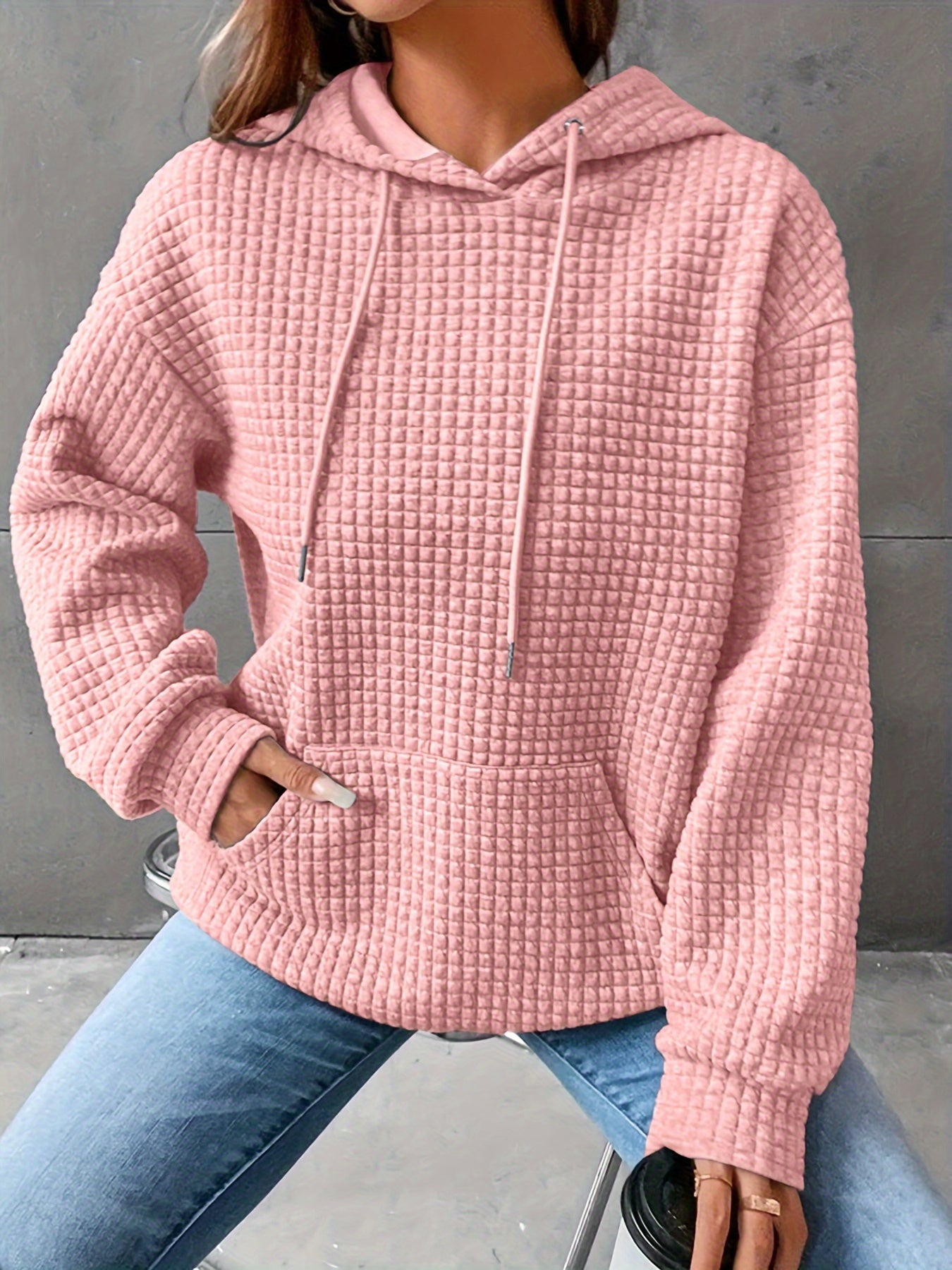 Plus Size - Women'S Plus Size Bright Orange Cable Hoodie - Cozy Loose Fit Pullover with Drawstring, Casual All-Season Wear, Casual Wear Hoodie | Cable Hoodie | Construction, Sweater Hoodie