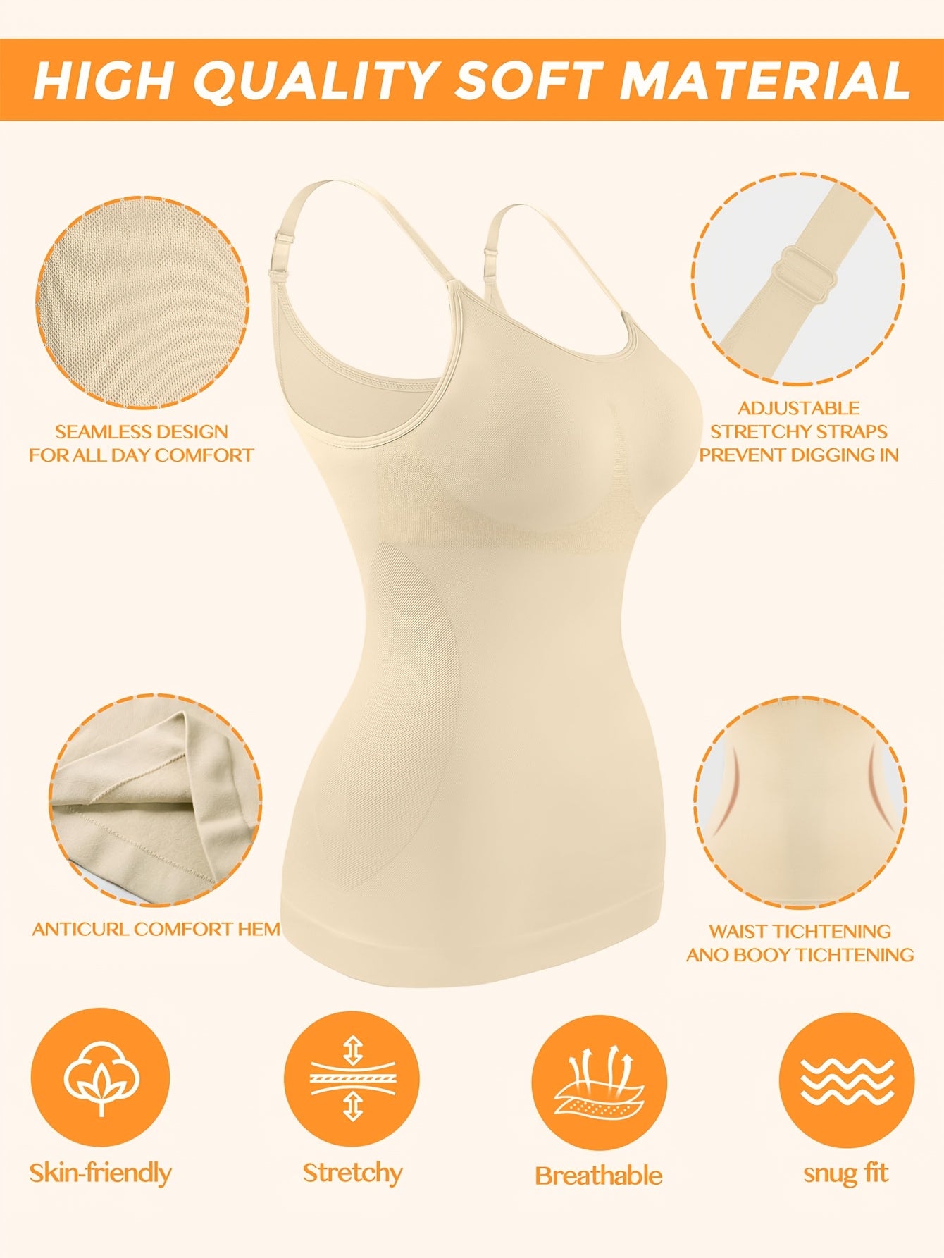 Women'S Plus Size Tummy Control Shapewear - Posture-Correcting Workout & Everyday Shirt, Non-Slip Waist Trainer for Gym, Yoga, Casual Outfits - Beige Body Shaper with Moderate Compression - All-Season Fitness Apparel, Tummy Control Shapewear, Seamless Des