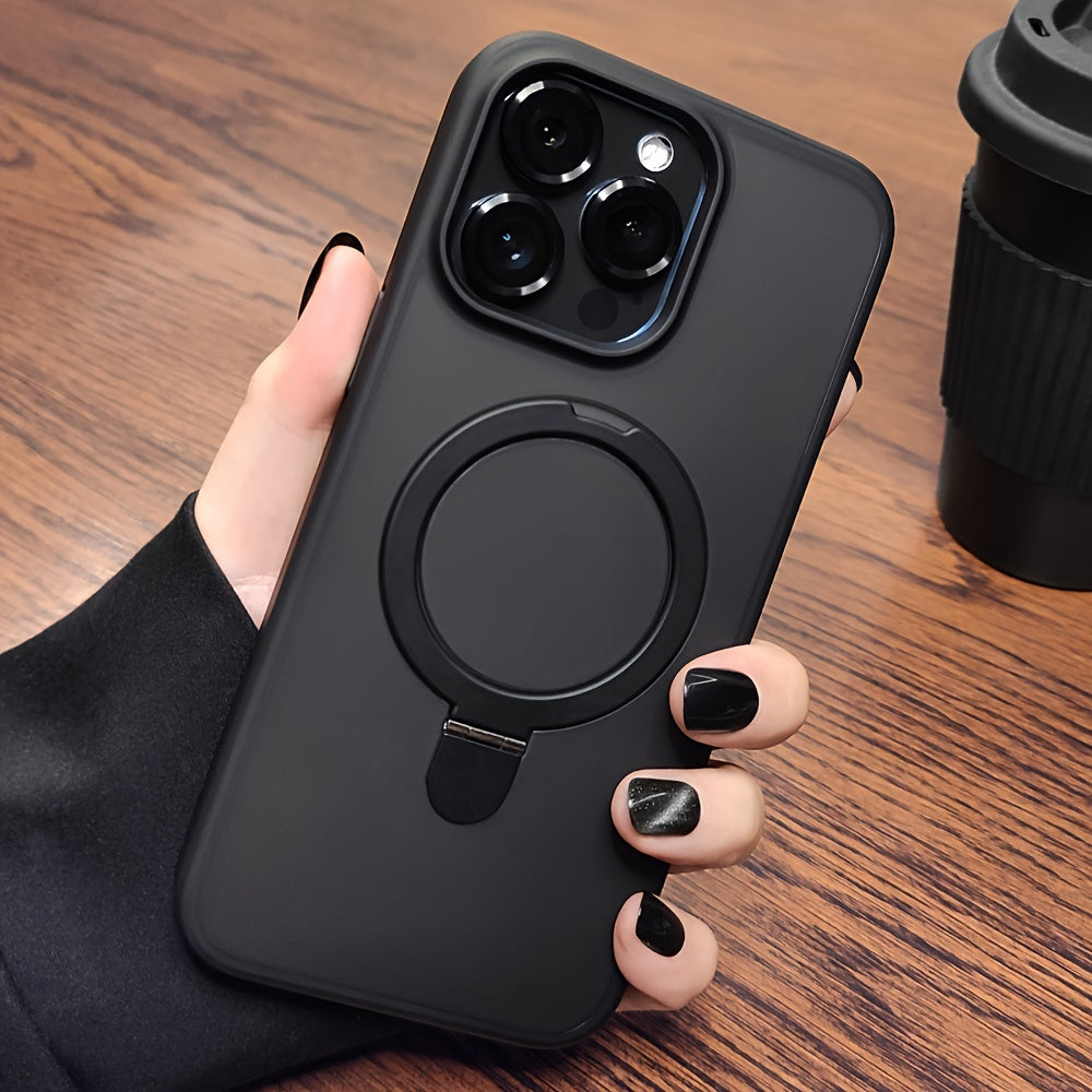 Luxury Magnetic Holder Armor Shockproof Wireless Charging Phone Case, For iPhone 11/12/13/14/15/16 Pro Max Plus Shockproof Hard PC Back Cover