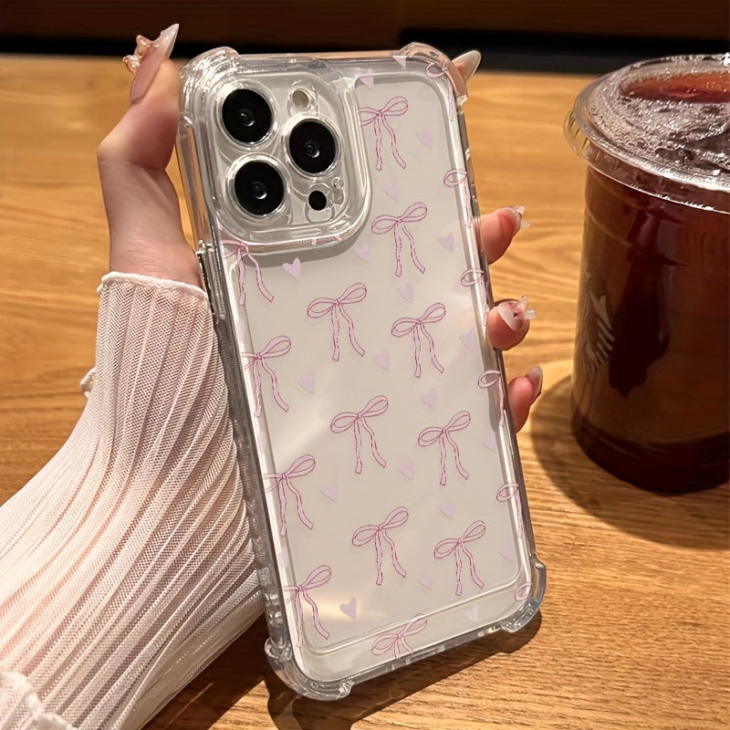 Transparent Four-corner Anti-fall Bow Love Mobile Phone Case Suitable for iPhone14/13PROMAX/12Pro/11/xr/xsnax/xs/7/8plus Soft Shell 15promax