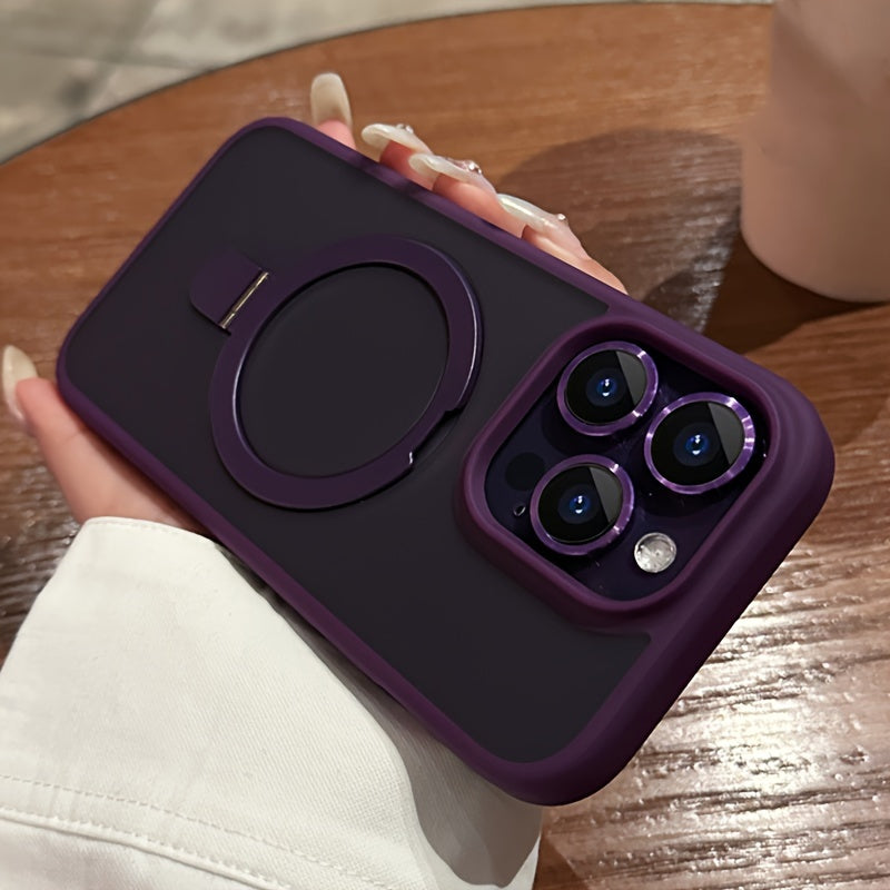 Luxury Magnetic Holder Armor Shockproof Wireless Charging Phone Case, For iPhone 11/12/13/14/15/16 Pro Max Plus Shockproof Hard PC Back Cover