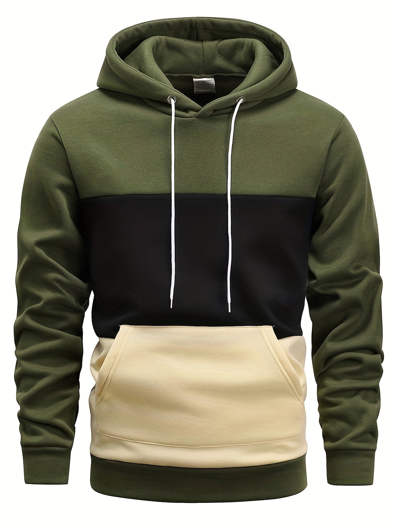 Men's Color Block Hoodie - Casual Pullover with Kangaroo Pocket, Long Sleeve, Polyester Blend, Machine Washable