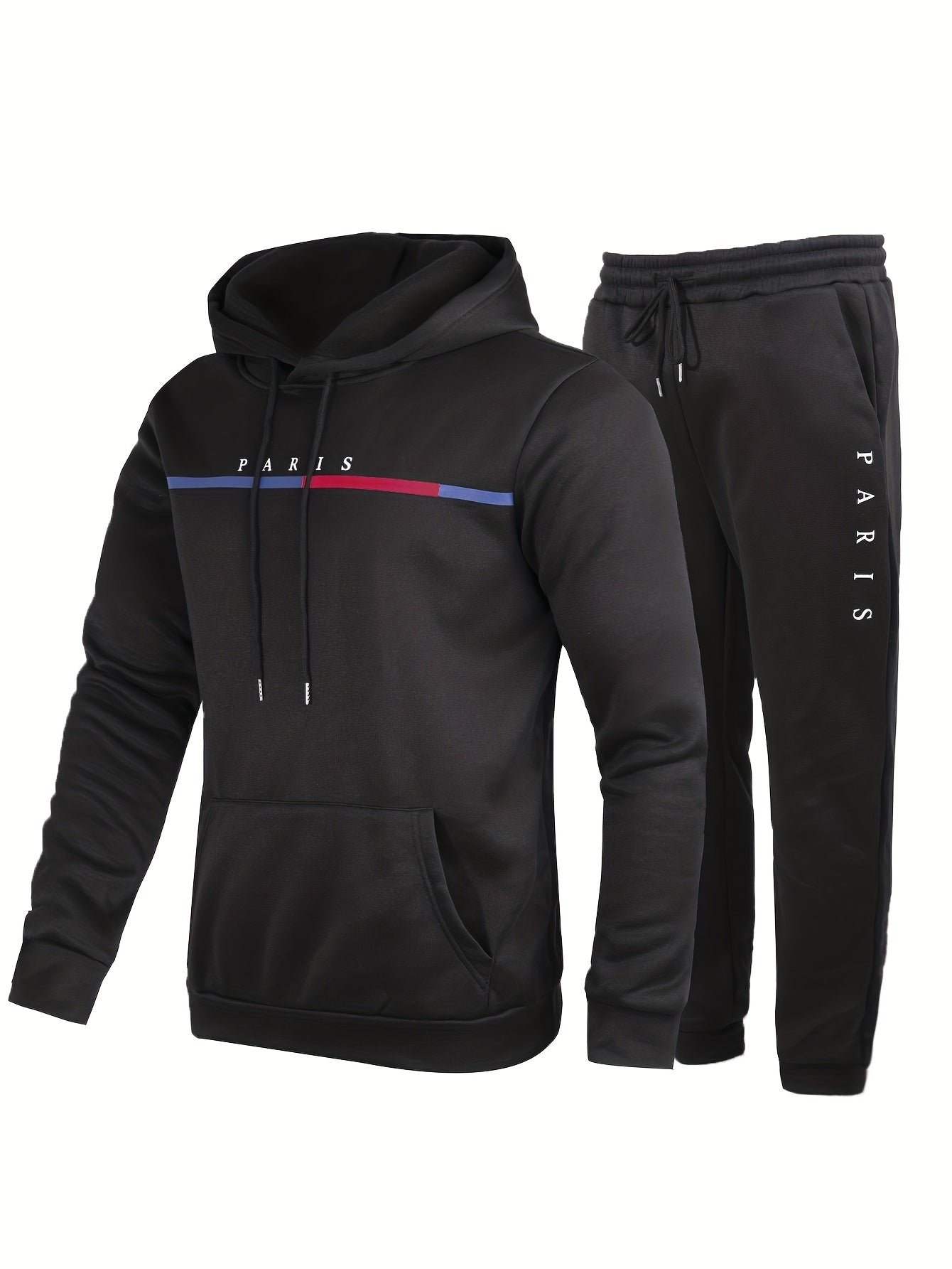 Men'S Casual "Paris" Print Hoodie & Sweatpants Set - Brown Polyester, All-Season Comfort, Drawstring Hoodie with "Paris" Graphic, Regular Fit Pants, Casual Wear|Graphic Hoodie|Comfortable Fit