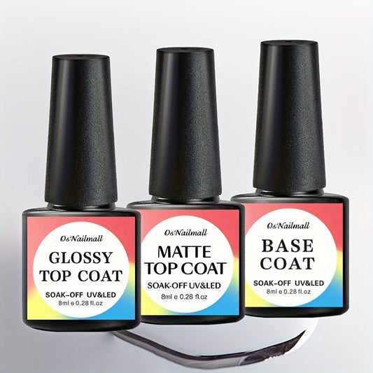 Gel Top Coat Matte Base Coat Set, Gel Nail Polish No Wipe Gel Base And Top Coat, Clear Top Coat And Long Lasting Shiny