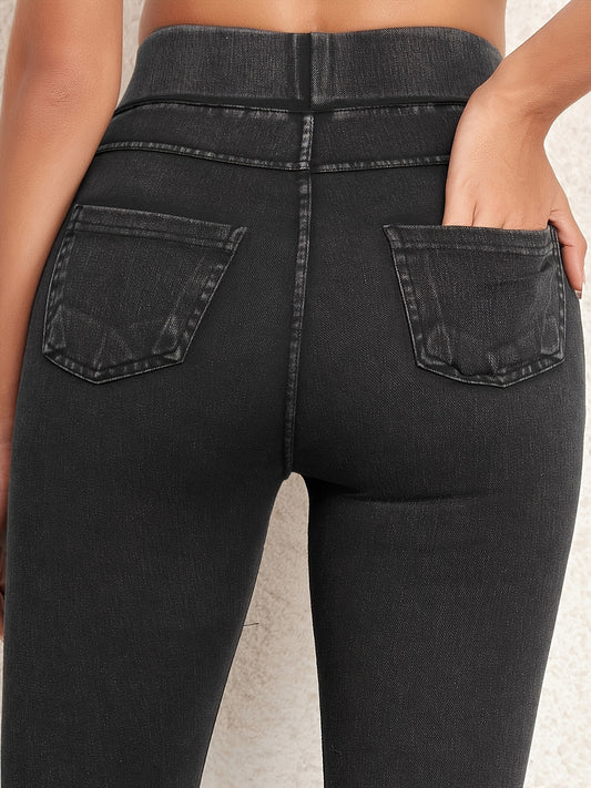 High-Waist Slimming Jeggings With Pockets - Elegant Collection, Mid Support Stretchy Leggings For Women, Hand Wash Or Dry Clean