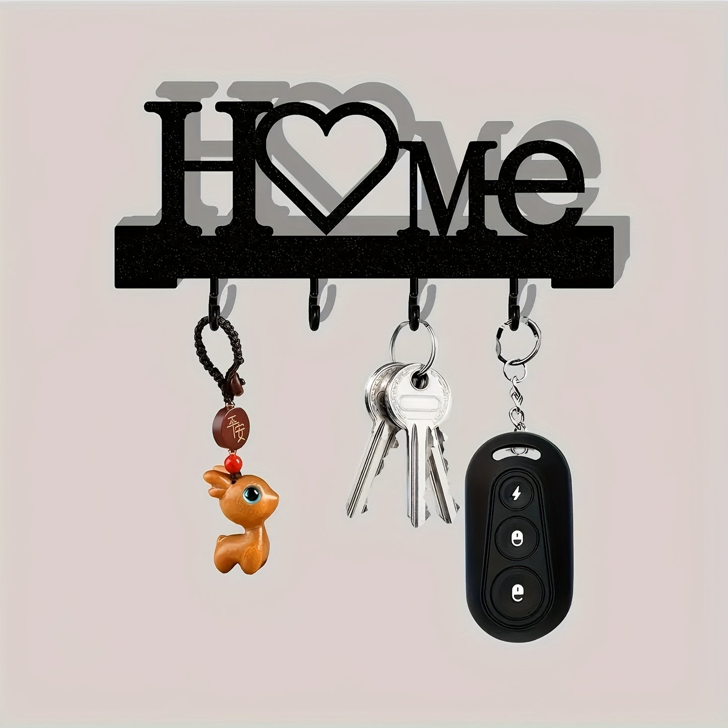 1pc heart shaped keychain wall mounted entrance organization rack with hook, multi-functional non-marking punch hook, suitable for home decoration in the living room