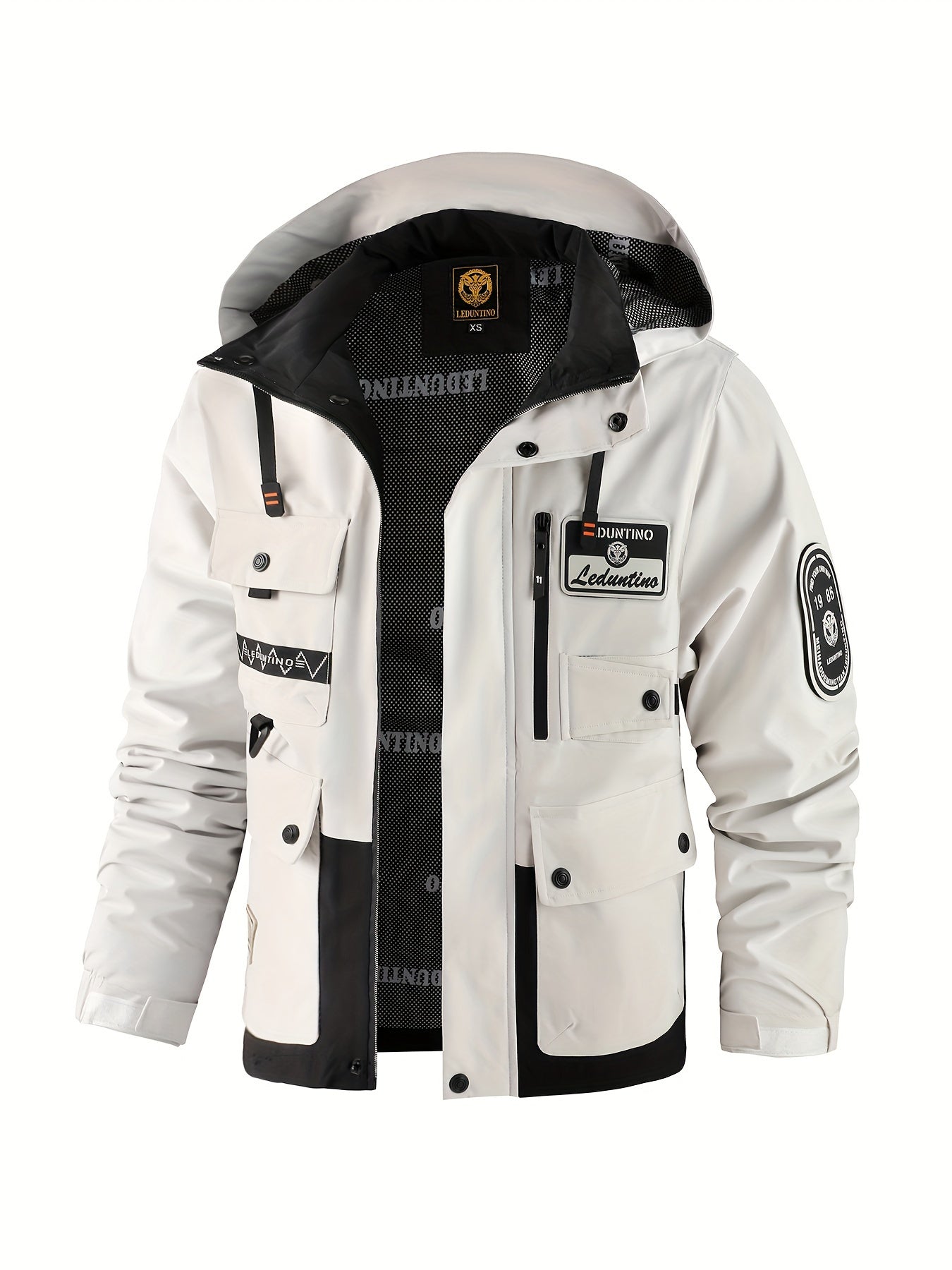 Men's Spring Autumn New Hooded Thin Jacket Men's Outdoor Warm Storm Jacket Men's Casual Multi-Pocket Cargo Jacket Men's Hat Detachable Zipper Jacket Men's Color Insertion Jacket