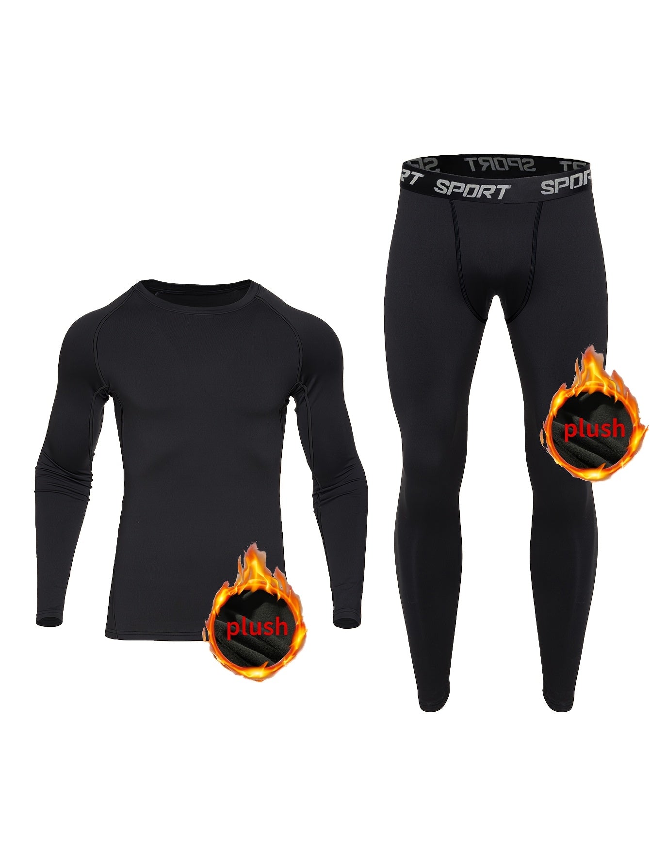 Men's Warm Underwear Set, Sports Outdoor Hunting Skiing Winter Warm Tight-Fitting Base Layer, Long Sleeve Round Neck Top and Bottom Set