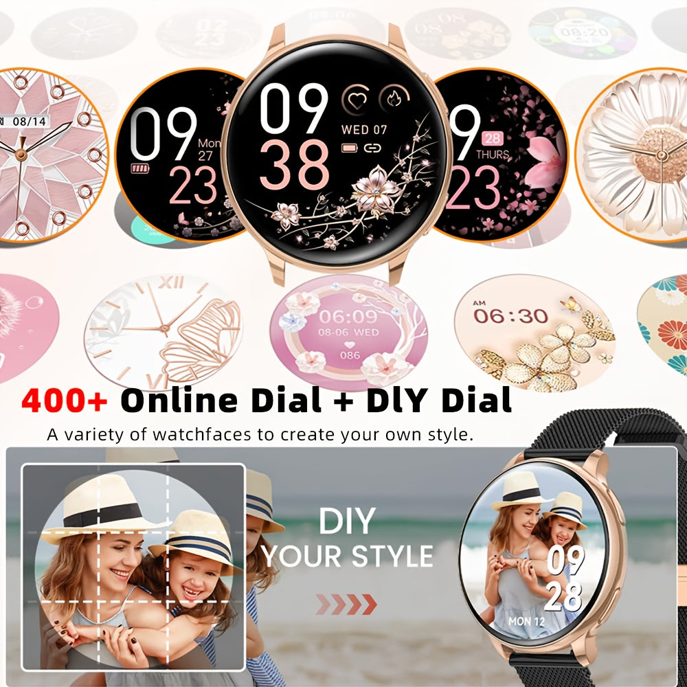 LITTLE MEATBALL Smartwatch with Wireless Calls/Dial, Female Functions, 19 Sports Modes, Music Player, Pedometer - Compatible with Android & iOS, Magnetic Charging, 360x360 TFT Display, Screen Ratio, Battery, Zinc Alloy, Ideal for Men & Women, Perfect Gift