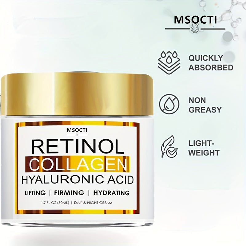 1.7 FL.OZ (50ML), Retinol Collagen Firming Cream, With Hyaluronic Acid, Day & Night Firming Moisturizer, With Mild Ingredients Including Aloe, Green Tea, Vitamin E, And Jojoba Oil For Hydrated, Smoother, Lifted Skin