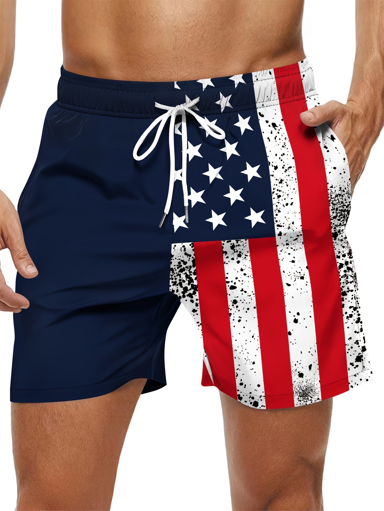 3003 Men's Summer Casual Shorts - American Flag & Eagle Patriotic Print, Black & White Contrast Design, Regular Fit, Machine Washable