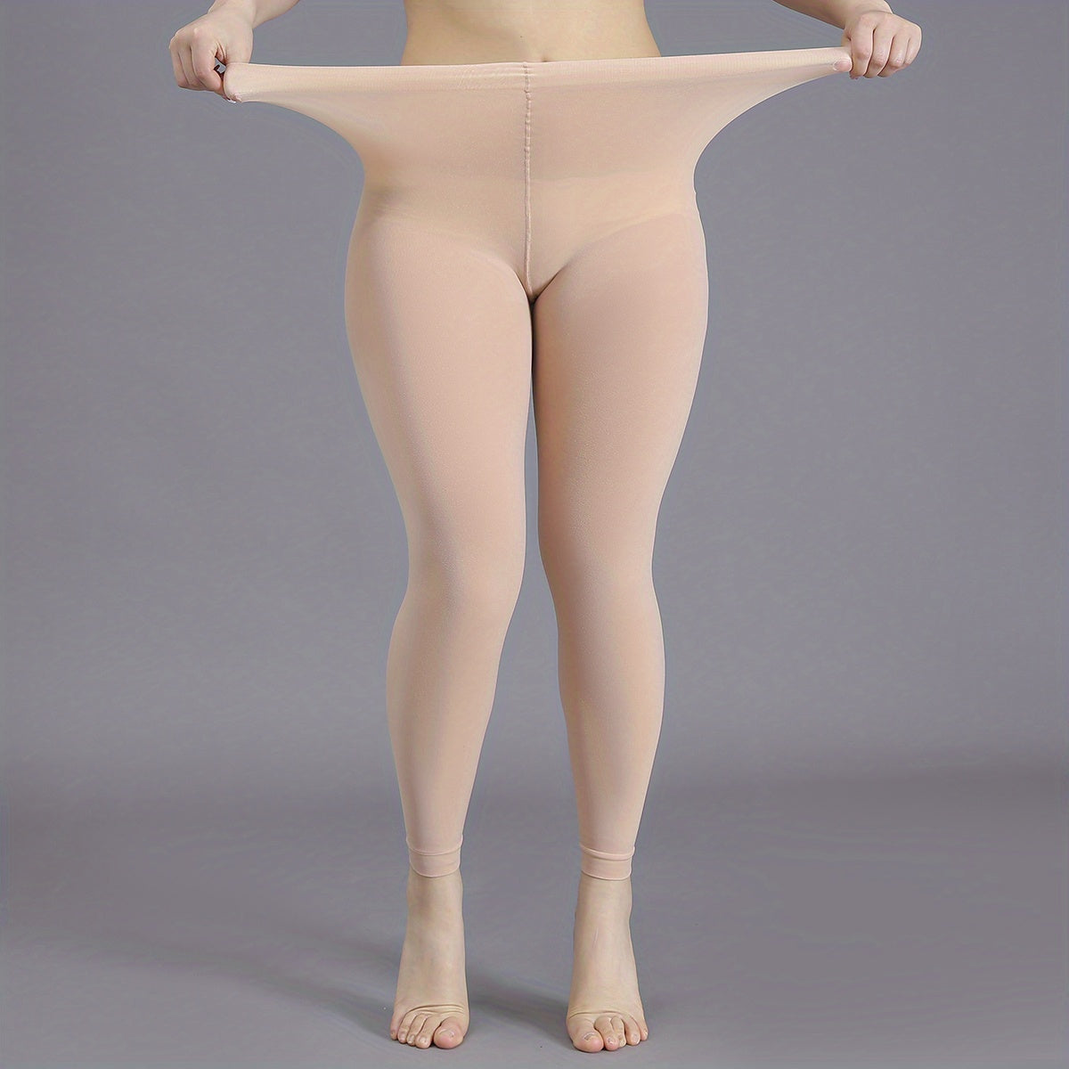 Plus Size Casual Leggings Stockings, Women's Plus Solid Nylon High Rise Stretchy Pantyhose