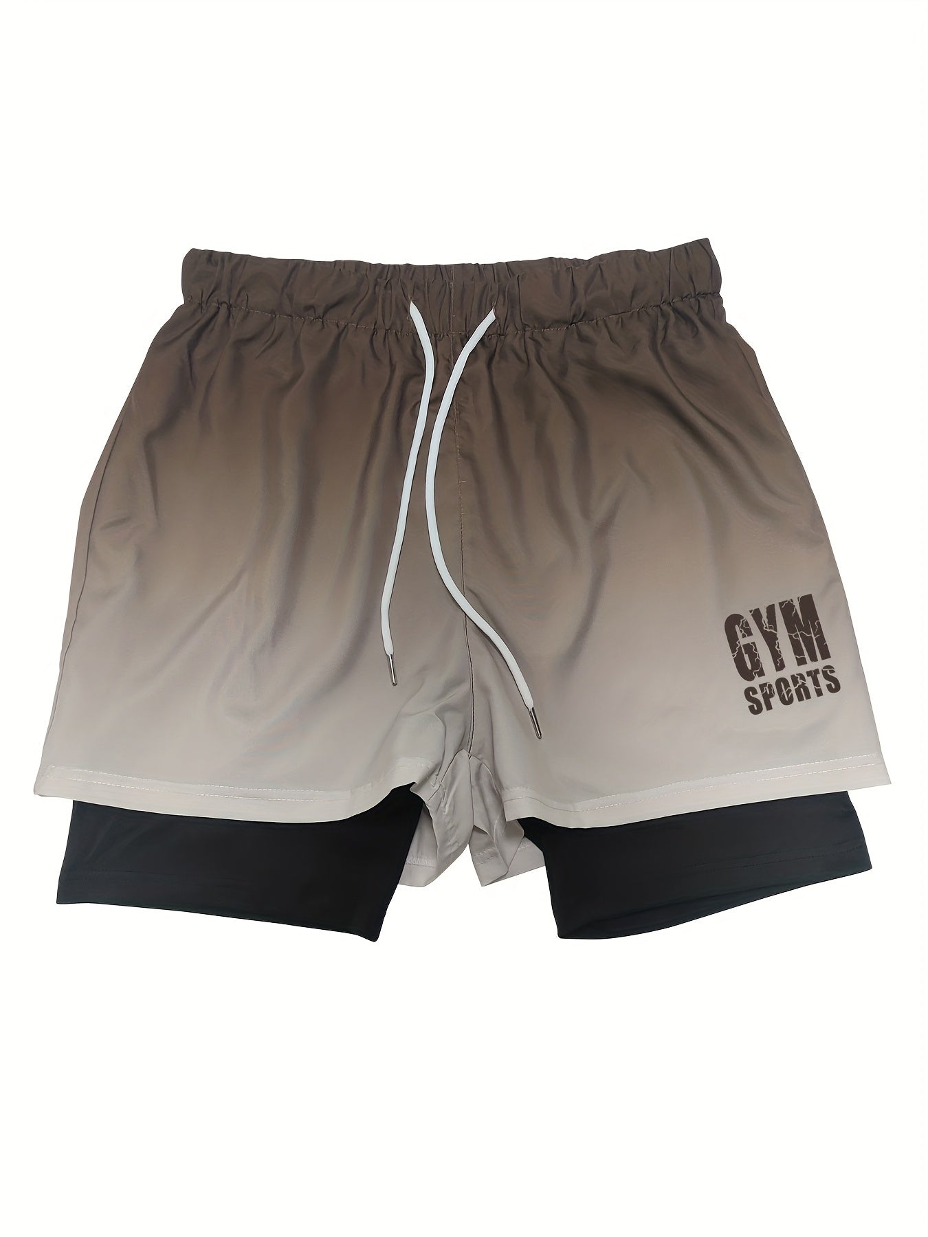 Men's Gradient Athletic Shorts - Summer Outdoor Sports, Adjustable Drawstring Waist, Breathable Mesh Lining, Black to Gray with "NO Fear NO Limits" Design, Comfortable for Active Wear