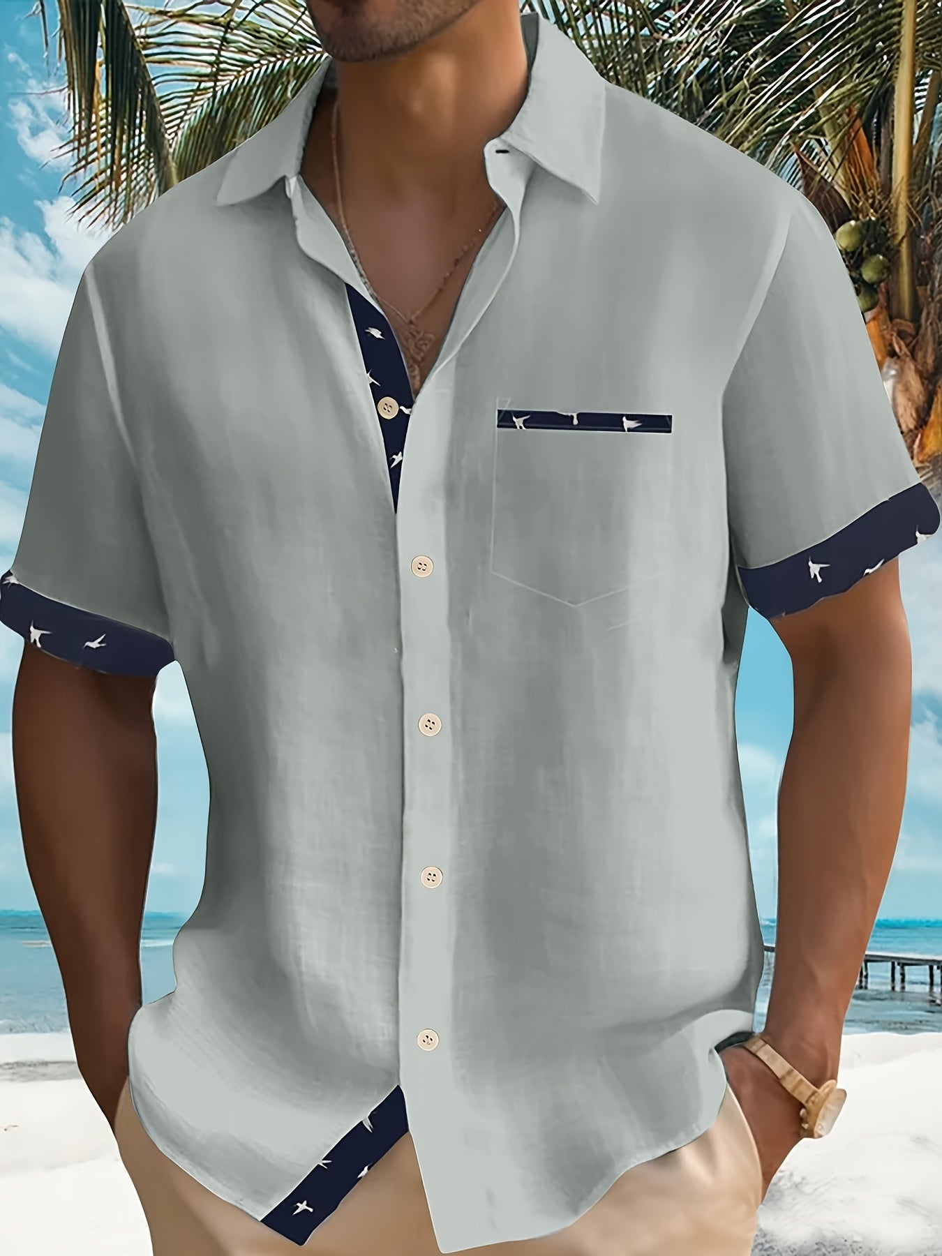 Men's Lightweight Formal Shirt - Classic notched Lapel, Single-Breasted Button Front, Structured Non-Stretch Fabric for Business, Office, Wedding - Elegant White Shirt for Formal Events & Casual Attire, Office Attire, Stylish Contrast Trim, Premium Stitch