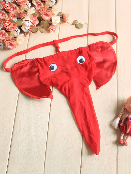 Men's Funny Novelty Elephant Thong Underwear, Sexy Cartoon Elephant Trunk G-string Panties Jockstraps Red One Size Fits M/L/XL