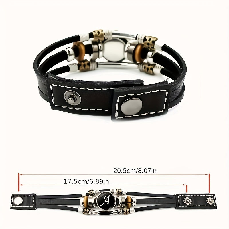 1pc Multilayer Braided Bangle Punk Style A-Z Bangle With 26 Alphabet PU Leather Bracelets With Identification Name For Men And Women