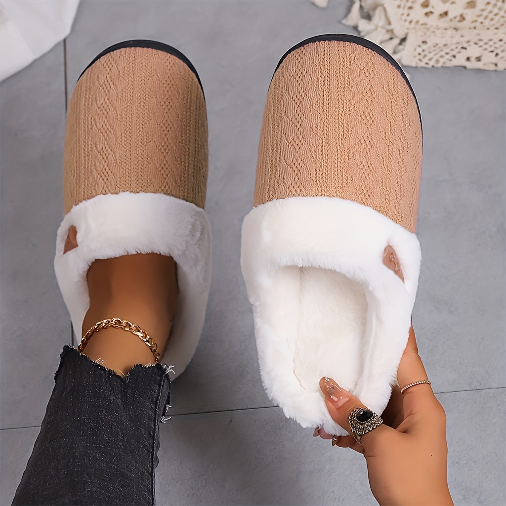 Solid Color Slippers, Casual Slip On Plush Lined Shoes, Comfortable Indoor Home Slippers