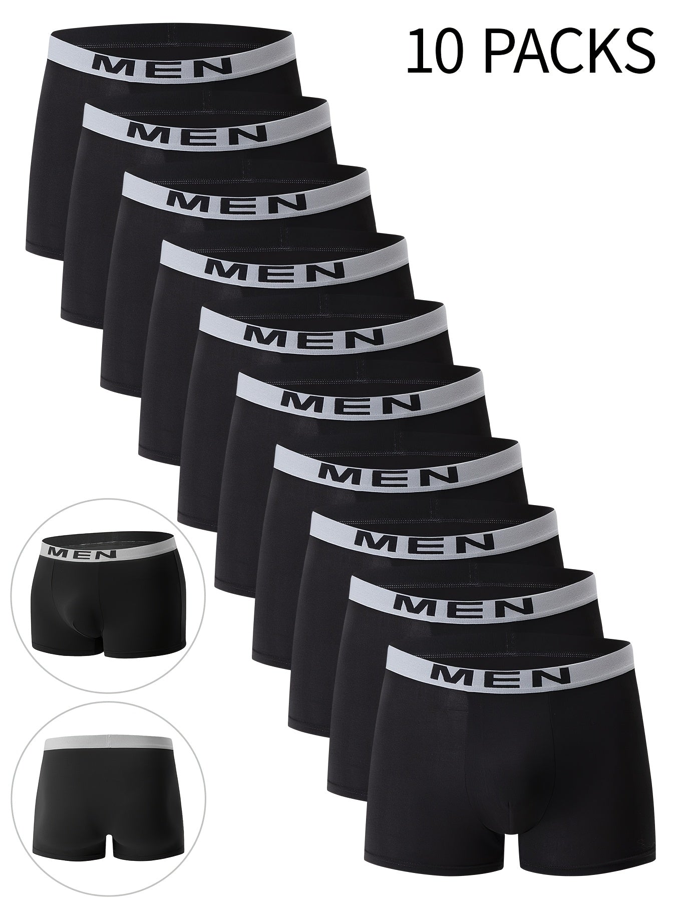 10-Pack Men'S Boxer Briefs - Breathable Stretch Comfort Fit, Solid Color Underwear for Gym, Casual & Casual Attire - Durable & Easy-Care Design, Gym Underwear, Simple Style, Smooth Texture, Multipack Underwear, Active Lifestyle, Men Boxer Short Multipack,