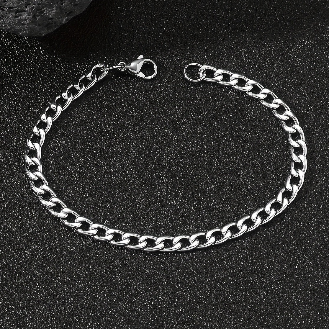 1pc Men's Minimalist Stainless Steel Silvery Chain Bracelet Hip Hop Punk Style Fashionable Popular Jewelry Gift Party