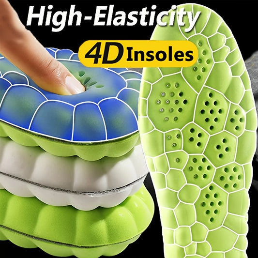 4D Sport Insoles Soft Breathable High-Elasticity Shock Absorption Running Shoe Pads for Men and Women - 4 Colors (Blue, Green, Yellow, White) with Hexagonal Patterns, Comfortable & Supportive Insole, Sports Insoles | Stylish Insoles | Flexible Insoles