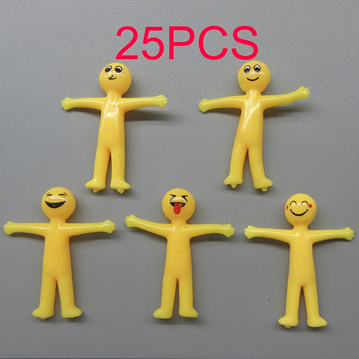 25pcs Stretchable Yellow Figure Toys - Cheerful Face Designs, Soft Rubber, Foldable for Christmas and Party Decorations, Party Decoration | Cheerful Design | Stretchable Material
