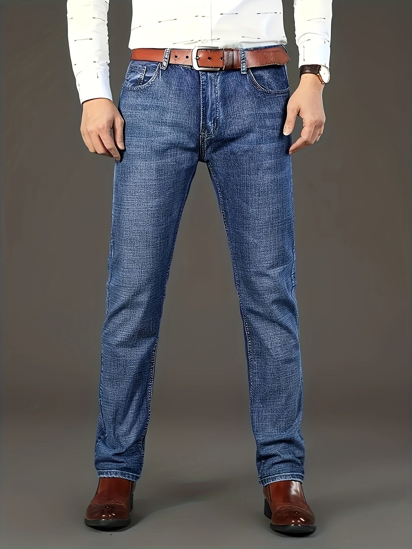 Men'S Classic Solid Color Regular Fit Jeans, Comfortable Stretch Straight Leg Pants for Casual & Business Wear, All-Season Versatile Trousers, Business Casual Attire, Classic Straight Leg, Comfortable Fit