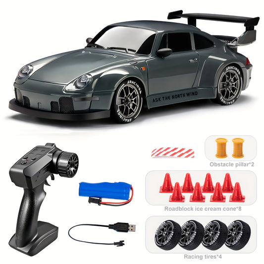 1:24 Remote Control Drift Car, 2.4Ghz 4WD Remote Control Car with Lights, Tires And Road Obstacle Tools, Best Birthday, Halloween, Christmas Gifts for winter