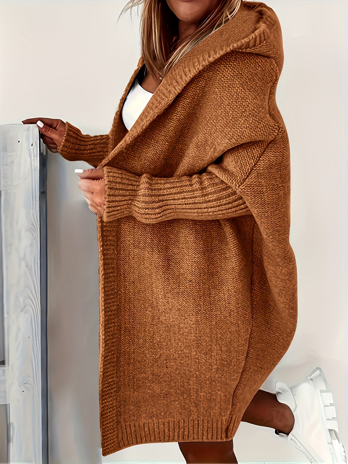 Women's Plus-Size Casual Open-Front Cardigan - Soft Grey Buttonless Sweater for Spring/Fall, Lightweight Layering Piece with Open Front Design, Cardigan Sweater, Spring Fall Wear, Ribbed Edge Detailing, Textured Knitwear, Transitional Season Wear, Comfort
